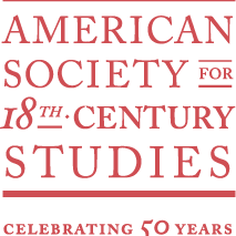 Logo of meeting: Red text on white background reading "American Society for 18th Centruy Studies celebrating 50 years