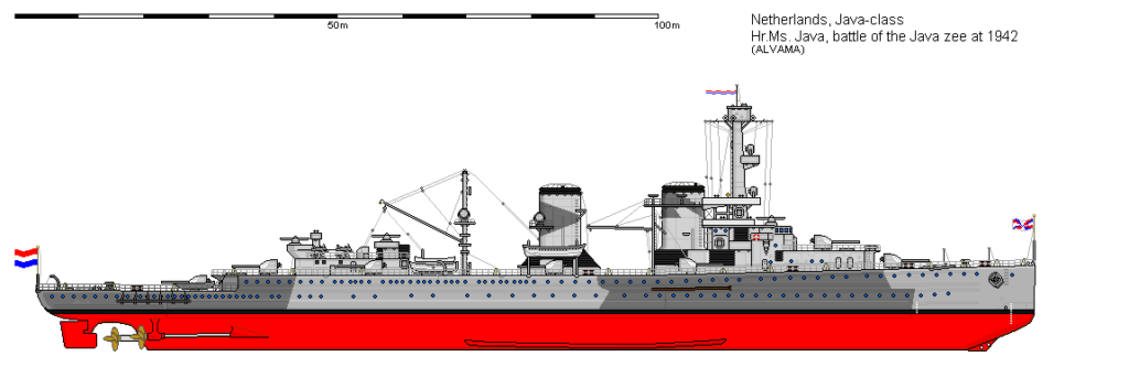a side view of the cruiser HrMS Java