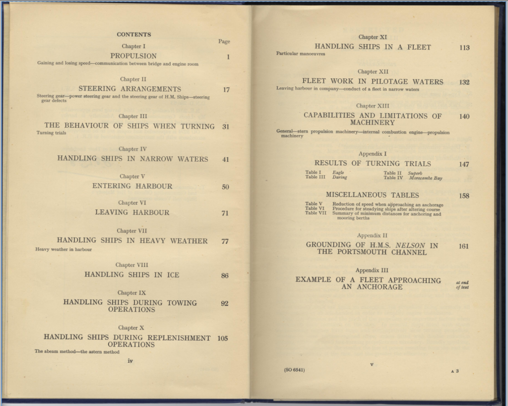 The Table of Contents for Handling Ships