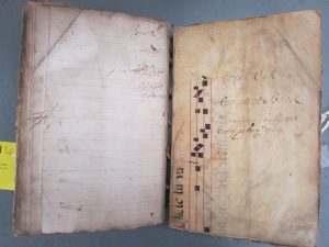 Medieval vellum used to bind a muster book