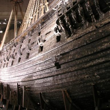 Hull of wooden sailing ship, the Vasa