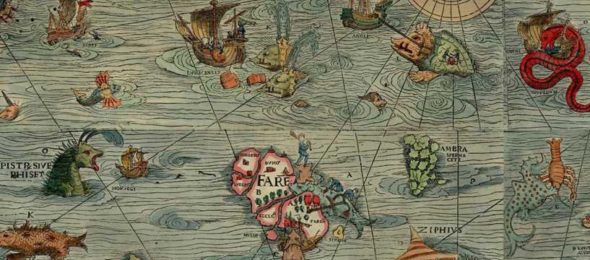Early modern ocean map with sea monsters