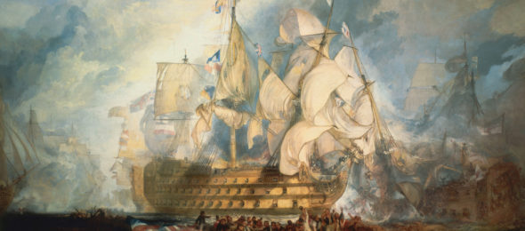 Painting of the Battle of Trafalgar, painted by J M W Turner