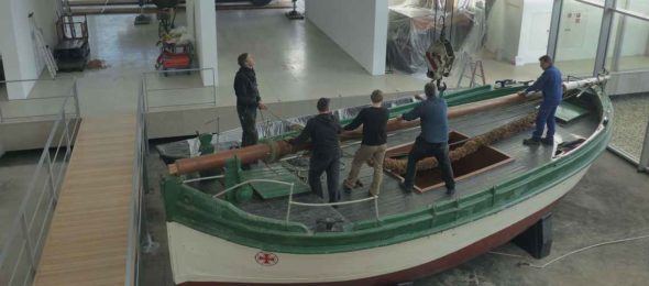 Museum staff working on a ship in the German Maritime Museum, Bremerhaven