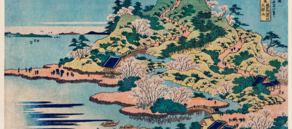 Hokusai woodblock print of coastline