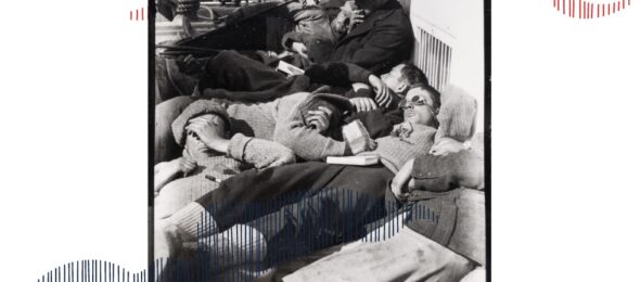 Polar explorers on the deck of a ship